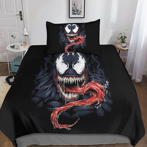 POCHY Venom 3D Bettbezug Set 2-teilig Mit Kissenbezüg Microfaser Filme Bettwäsche Mit Reissverschluss Für Kinder Jungen Mädchen Teenager Erwachsene Single（135x200cm） von POCHY