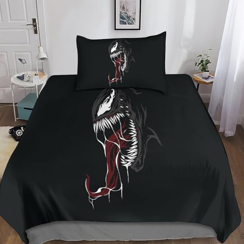 POCHY Venom 3D Bettbezug Set Weiche Komfort Microfaser Filme Bettwäsche 2-teilig Mit Reißverschluss Und Kissenbezug Bettwäschegarnitur Für Teenager, Jungen, Mädchen Single（135x200cm） von POCHY
