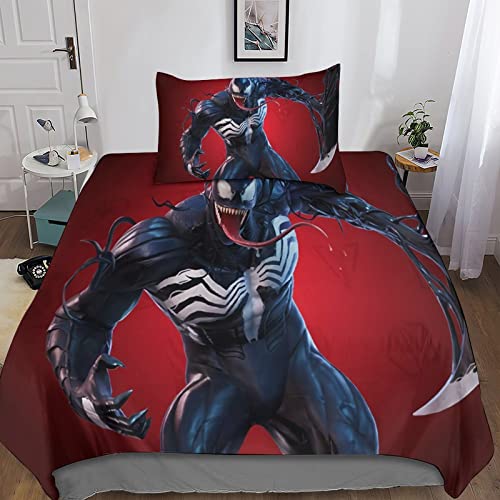 POCHY Venom 3D-Druck Bettbezug 2-teilig Filme Bettwäsche Set Mit Reißverschluss Mit Kissenbezug, Microfaser Bettbezüge Für Teenager Jungen Mädchen Single（135x200cm） von POCHY