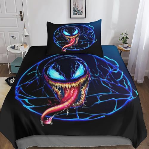 POCHY Venom Bettbezug Set 2-teilig Mit Reißverschluss Filme Bettwäsche Set 3D Druck Für Teenager Jungen Mädchen Microfaser Bettbezug Und Kissenbezug Single（135x200cm） von POCHY