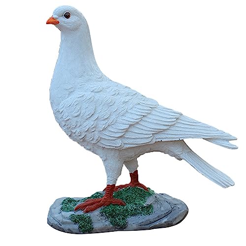 POCHY Vogel Gartenstatuen, Weiße Taube auf den Felsen Ornament Deko Desktop Statue Harz Skulpturen Handwerk für Haus,Patio,Rasen,Hausgarten,A von POCHY