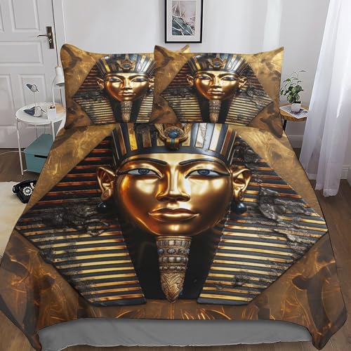 Pharao Bettwäsche-Set 3-teilig Leicht Weiche Mikrofaser Mit Kissenbezug Ägyptischer Stil Bettbezug-Set Mit Reißverschluss Für Jungen Mädchen Teenager Erwachsene Double（200x200cm） von POCHY
