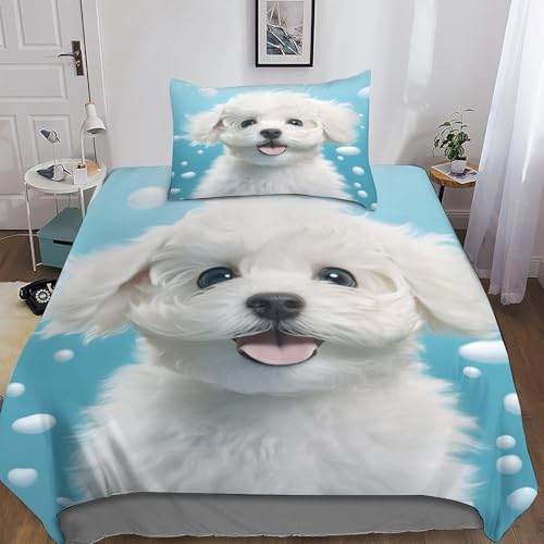 Pudel Bettwäsche Set 2-teilig Für Teenager Jungen Mädchen 3D Haustier Hund Bettbezug Set Mikrofaserbetten Set Mit Reißverschluss Bettwäschegarnitur Mit Kissenbezug Single（135x200cm） von POCHY