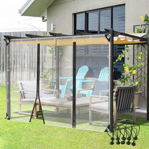 Seitenwände Plane mit Reißverschluss Wasserdicht Outdoor Vorhänge 0,35mm Dicke, Transparente PVC Plane mit Ösen für Pergola, Veranda, Pavillon POCHY (Color : Clear, Size : 1.5x2.5m) von POCHY