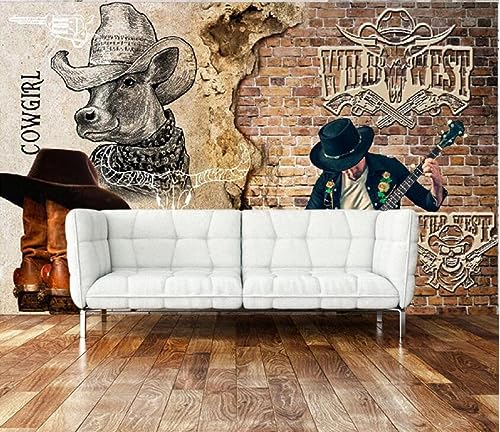 Western Cowboy Kultur Backsteinmauer Bier Thema 3D Wandbild Tapete Bar Restaurant Industrie Dekor Tapete 3D-300Cmx210Cm von POCHY