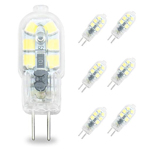 POCKETMAN G4-LED-Glühlampe mit 6 Packs, 2W-Bi-Pin-Sockel-LED-Lampe Transparentes Gehäuse 20W-Halogenlampenwechsel, AC12v led, DC 12V SMD2835-Kronleuchter-Schrankleuchte (kühles Weiß 6000K) von POCKETMAN