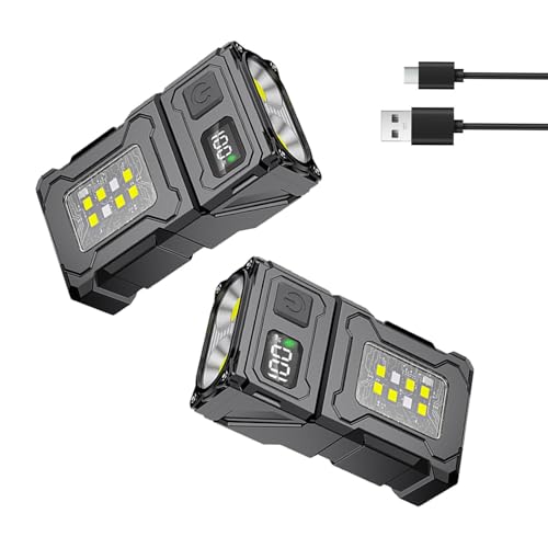 POCKETMAN 2 Pack Mini Taschenlampe LED Schlüsselbundlampe mit Digitaler Anzeige, 180°Drehkopf, 6-Modi Multifunktional Magnetische Taschenlampe für Rettung Camping Erkundung Nachtsicht von POCKETMAN