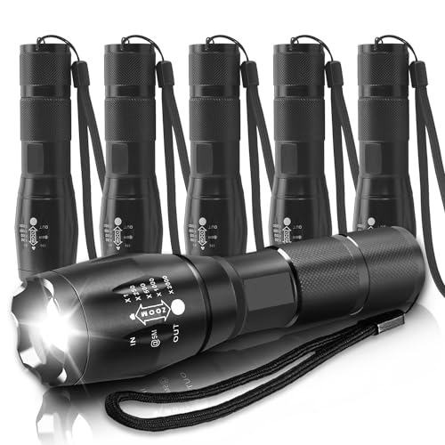 POCKETMAN LED-Taschenlampe, superhelle taktische Taschenlampe, Zoom-Fokus, 5 Leuchtmodi, geeignet für Camping, Wandern, Nachtlauf und andere verschiedene Situationen (6 Packungen) von POCKETMAN