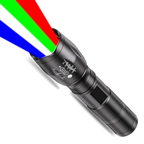 POCKETMAN Starkes Licht Taschenlampe vier Farbe in einer wiederaufladbaren Zoom Taschenlampe Multi-Farbe wasserdichtes Fülllicht geeignet für Wandern, Camping, Nachtreiten, Fotografie Fülllicht von POCKETMAN