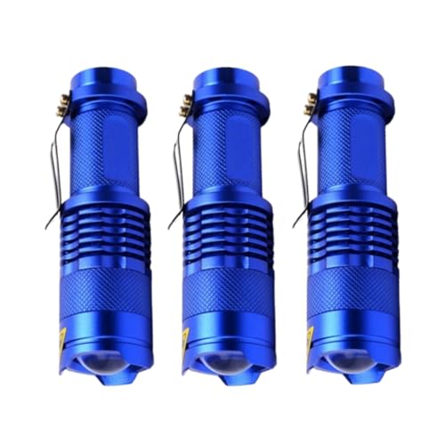 POCKETMAN Taschenlampe Mini Q5 LED Taschenlampe 7W 300 Lumen Verstellbarer Fokus Zoom Männergeschenk (3er Pack) (blau) von POCKETMAN