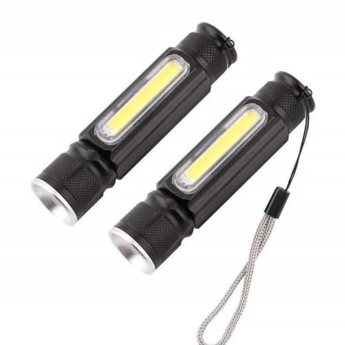 POCKETMAN wiederaufladbare Taschenlampe mini cob torch 4 Modus zoomable mode tragbare Taschenlampe mit Schwanz Schnur für Beleuchtung, Abenteuer, Notfall (2 Stück) von POCKETMAN