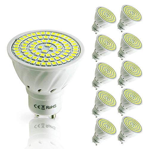 Pocketman 10er GU10 5W LED Lampen, 80 LEDs SMD 3528 Kaltweiß 6000K LED Leuchtmittel,450lm LED Birnen, AC220V-240V, 120 °Abstrahlwinkel [Energieklasse A+] von POCKETMAN