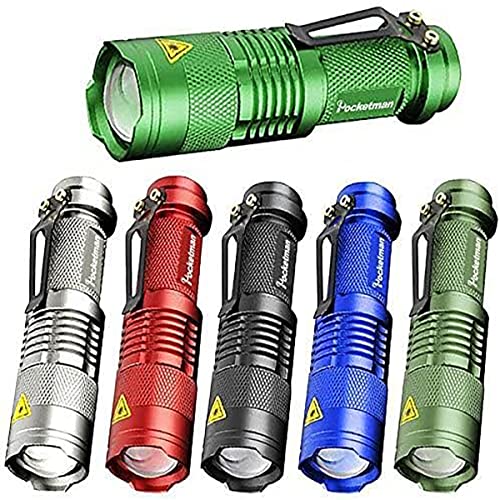 POCKETMAN Taschenlampe führte 6 Farben mini Taschenlampe 300 Lumen SK68 Teleskop Zoom 3 Modi einstellbar mit Stift Clip (Packung mit 6) von POCKETMAN