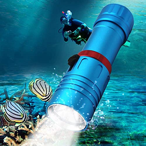 Tauch-Taschenlampe, L2, LED, 100 m, Unterwasser-Tauch-Taschenlampe für Outdoor-Unterwassersportarten (blau) von POCKETMAN