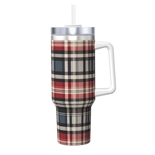 Old Plaid Checkered Ice Bully mit Griff, wiederverwendbarer Isolierbecher für kalte und heiße Getränke, 1,2 l von POCUK