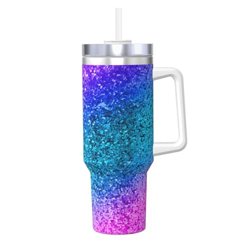 POCUK Glitter Sequin Spot Ice Bully mit Griff, wiederverwendbar, isolierter Becher für kalte und heiße Getränke, 1,2 l von POCUK