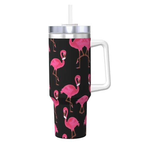 POCUK Lovely Pink Flamingos Ice Bully mit Griff, wiederverwendbarer Isolierbecher für kalte und heiße Getränke, 1,2 l POCUK Lovely Pink Flamingos Ice Bully mit Griff, wiederverwendbarer Isolierbecher für kalte und heiße Getränke, 1,2 l von POCUK