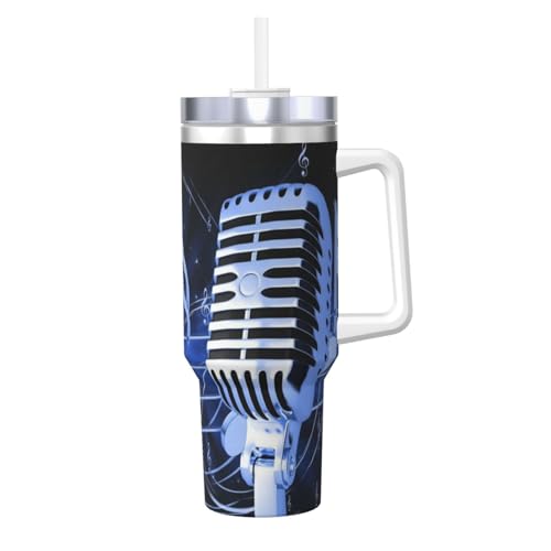 POCUK Mikrofon mit Musiknoten, 1,2 l, Ice Bully mit Griff, wiederverwendbarer Isolierbecher für kalte und heiße Getränke POCUK Mikrofon mit Musiknoten, 1,2 l, Ice Bully mit Griff, wiederverwendbarer Isolierbecher für kalte und heiße Getränke von POCUK