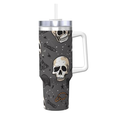 POCUK Skull and Lightning Ice Bully mit Griff, wiederverwendbar, isoliert, für kalte und heiße Getränke, 1,2 l von POCUK