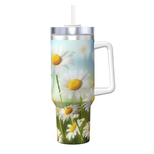POCUK Spring Daisy Flowers Ice Bully mit Griff, wiederverwendbar, isoliert, für kalte und heiße Getränke, 1,2 l von POCUK