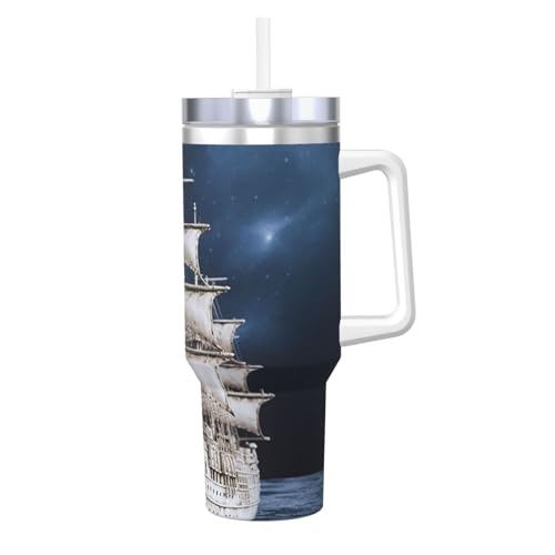 POCUK Vintage Nautical White Ship Ice Bully mit Griff, wiederverwendbar, isolierter Becher für kalte und heiße Getränke, 1,2 l POCUK Vintage Nautical White Ship Ice Bully mit Griff, wiederverwendbar, isolierter Becher für kalte und heiße Getränke, 1,2 l von POCUK