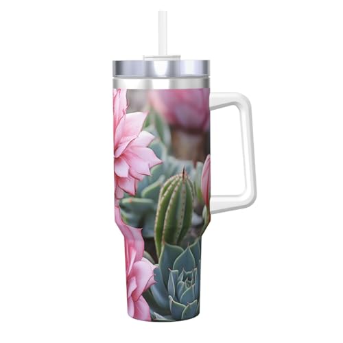 Pink Flamingo Sukkulenten Pflanzen 1,2 l Ice Bully mit Griff, wiederverwendbarer Isolierbecher für kalte und heiße Getränke Pink Flamingo Sukkulenten Pflanzen 1,2 l Ice Bully mit Griff, wiederverwendbarer Isolierbecher für kalte und heiße Getränke von POCUK