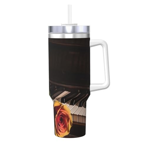 Vintage Rose and Wine On The Piano Ice Bully with Handle Reusable Insulated Cup for Cold and Hot Drinks von POCUK