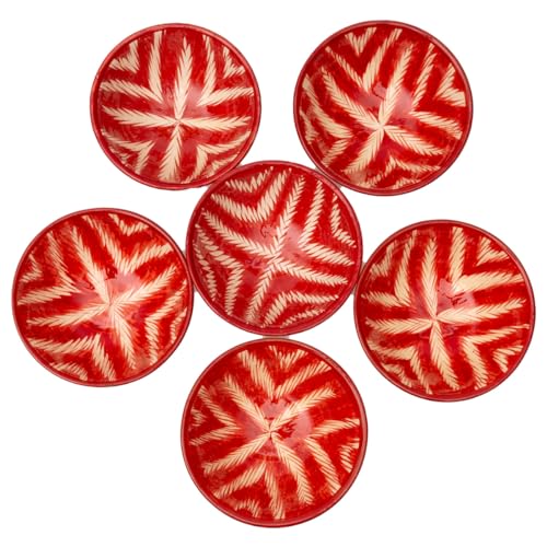 6 Keramikschalen 200 ml Piyola klein handgefertigt Atlas (Rot-Weiß) - Usbekischer Schälchen mit handbemaltem Design | Teetasse | Schale Bunt Keramik | Dipschälchen (Atlas (Rot-Weiß)) von PODARI