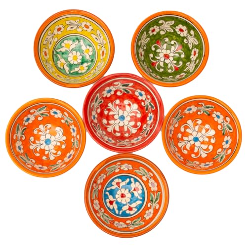 6 Keramikschalen 200 ml Piyola klein handgefertigt Muster (Bunt) - Usbekischer Schälchen mit handbemaltem Design | Teetasse | Schale Bunt Keramik | Dipschälchen (Muster (Bunt)) von PODARI