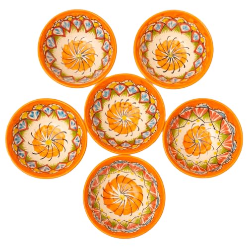 6 Keramikschalen 200 ml Piyola klein handgefertigt Muster (Orange) - Usbekischer Schälchen mit handbemaltem Design | Teetasse | Schale Bunt Keramik | Dipschälchen (Muster (Orange)) von PODARI