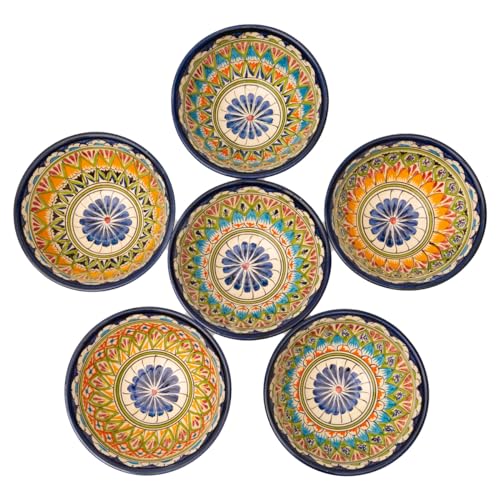 PODARI 6 Keramikschalen 750 ml Kosa Ø 18 cm Machrob Blau - Traditionelle Usbekische Keramikschüsseln mit handbemaltem Design | Salatschüsseln | Schale Bunt Keramik von PODARI