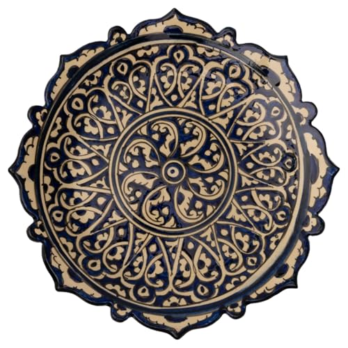 PODARI Lagan Rishtan Keramikteller Ø 27 cm Blau-Weiß - Usbekischer Speiseteller mit handbemaltem Design von PODARI