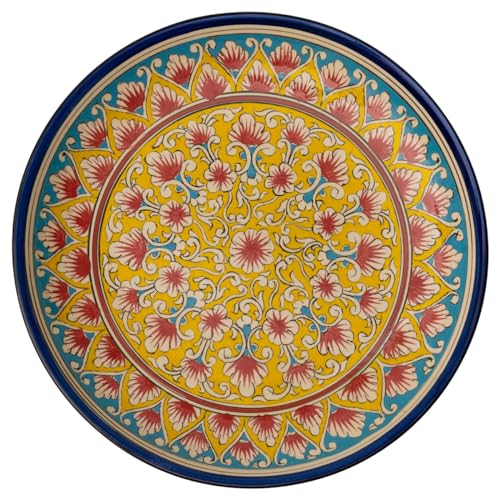 PODARI Lagan Rishtan Keramikteller groß Ø 32 cm Kora-Kolam Stern - Usbekischer Speiseteller mit handbemaltem Design von PODARI