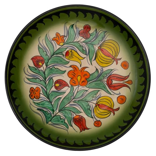 PODARI Lagan Rishtan Keramikteller groß Ø 32 cm Muster (Blumen) - Usbekischer Speiseteller mit handbemaltem Design von PODARI