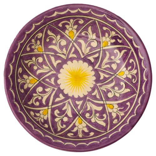 PODARI Lagan Rishtan Keramikteller tief Ø 20 cm Handarbeit - Kora-Kalam Lila - Usbekischer Teller mit handbemaltem Design von PODARI