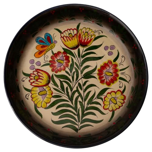 PODARI Lagan Rishtan Servierteller Keramik groß Ø 40 cm Blumenmuster (schwarzer Rand) - Usbekischer Keramikteller mit handbemaltem Design von PODARI