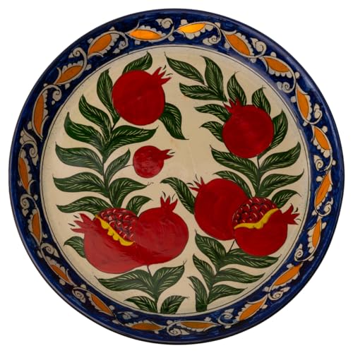 PODARI Lagan Rishtan Servierteller Keramik groß Ø 40 cm Granatapfel - Usbekischer Keramikteller mit handbemaltem Design von PODARI