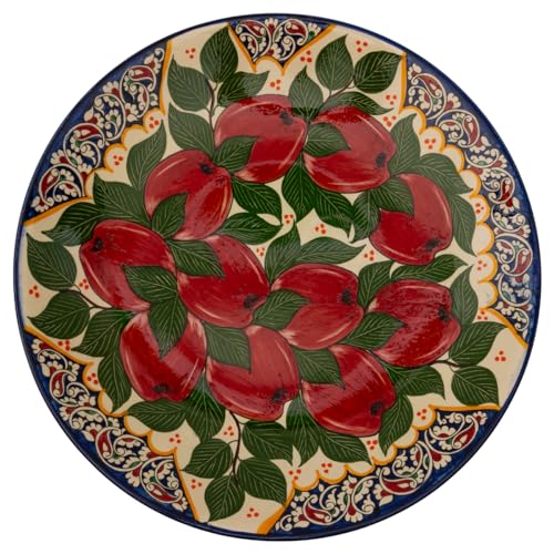 PODARI Lagan Rishtan Servierteller Keramik groß Ø 42 cm Apfel - Usbekischer Keramikteller mit handbemaltem Design von PODARI