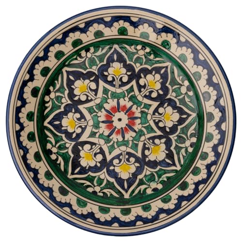PODARI Lagan Rishtan Servierteller Keramikteller Ø 26 cm Blumenmuster (Blau-Grün) - Usbekischer Servierplatte mit handbemaltem Design | Teller Keramik Bunt von PODARI