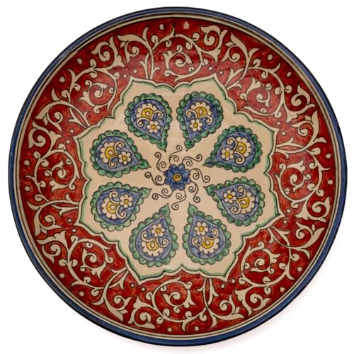 PODARI Lagan Rishtan Servierteller Keramikteller Ø 29 cm Muster (Rot-Weiß) - Usbekische Servierplatte mit handbemaltem Design | Teller Keramik Bunt von PODARI