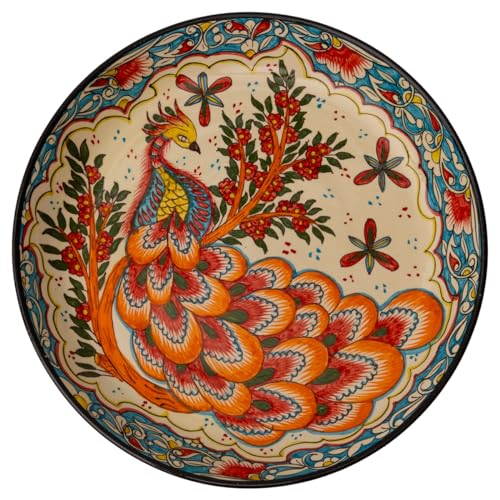 PODARI Lagan Rishtan Servierteller Keramikteller groß Ø 37 cm Kusch-Feuervogel - Usbekischer Servierplatte mit handbemaltem Design von PODARI
