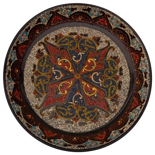 PODARI Lagan Rishtan Servierteller Keramikteller groß Ø 37 cm Punktmalerei Muster (Stern) - Usbekischer Servierplatte mit handbemaltem Design von PODARI