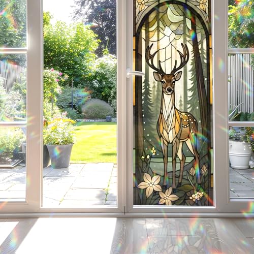Hirsch Buntglas Fensterfolie, dekorative Hirsch Buntglas Fensterfolie, Hirsch Buntglas Fensterfolie für Badezimmer Tür Hitze Anti UV RA03 von PODMemory