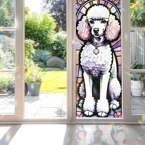 Pudel Buntglas-Fensterfolie, dekorative Pudel-Buntglas-Fensterfolie, Hunde-Buntglas-Fensterfolie für Badezimmertür, Hitze, Anti-UV von PODMemory