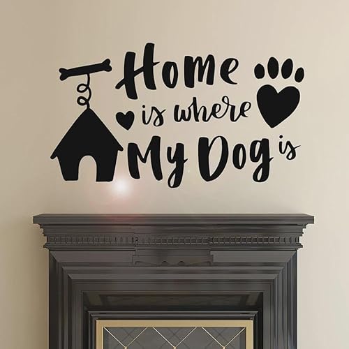 Wandaufkleber "Home is Where My Dog is Zitat", inspirierender Spruch "Pets Love", Vinyl, Fensteraufkleber, Wohnzimmer, Heimdekoration, Wandbild, 57 x 32 cm von PODODO