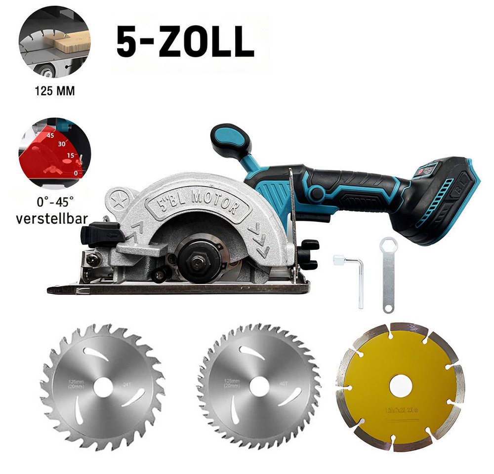 PODOFO Akku-Handkreissäge 5" Bürstenlose Akku-Kreissäge, Ohne Akku, Geeignet zum Schneiden von Holz, Metall, Fliesen und PVC von PODOFO