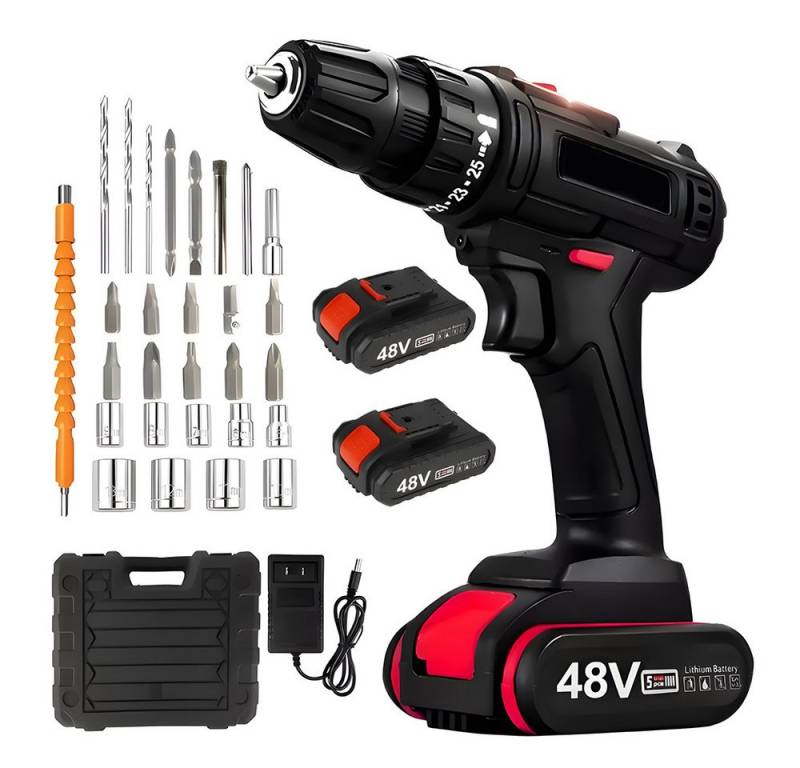 PODOFO Akku-Schraubendreher 21V Bürstenloser Elektrischer Schraubendreher Set, (28-tlg), 0–350/0–1500 U/min 25–30 N 2 Akkus und Ladegerät von PODOFO