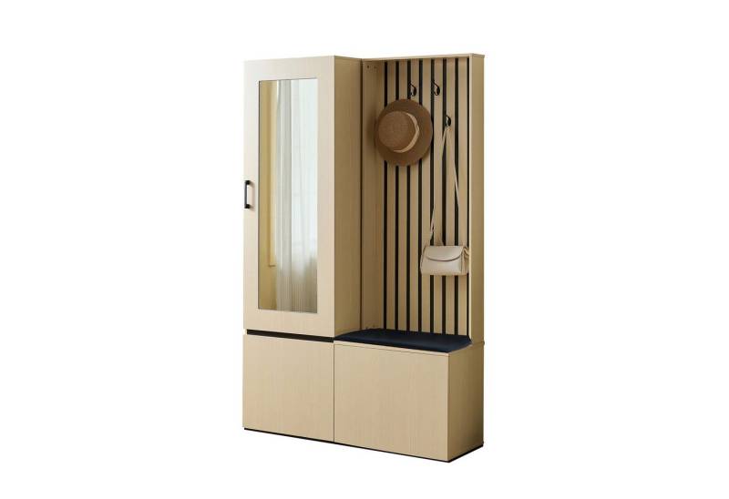PODOFO Garderobe Garderobe mit Kleiderhaken, Sitzbank und modularem Stauraum, Modularer Garderobenschrank von PODOFO
