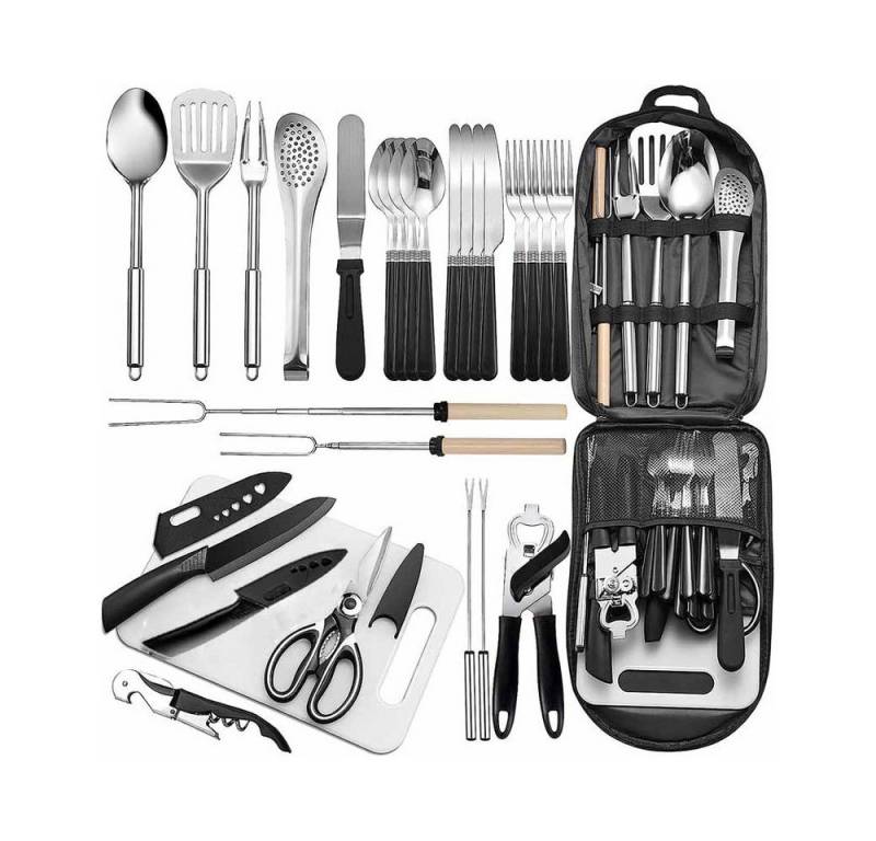 PODOFO Geschirr-Set Outdoor Home Camping-Besteck-Set (27-tlg), Partys, Picknicks von PODOFO