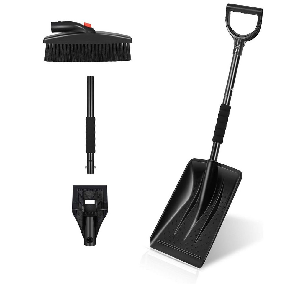 PODOFO Schneeschieber 3 in 1 Einziehbar und abnehmbar Leichte und tragbare Schneeräumgeräte, mit 95 cm langem Stiel, 360° drehbarer Bürstenkopf von PODOFO